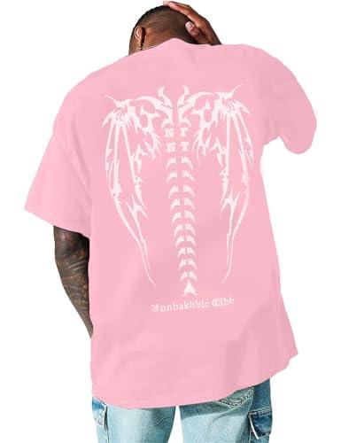Oversized Graphic Tees Men Vintage Y2K Print Shirts Streetwear Unisex Harajuku T-Shirts Pink S