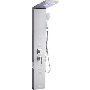 VEVOR Shower Panel Tower System with Rainfall Waterfall Shower Head, LED, 53 in Brushed Stainless Steel Shower Column, 5-Function Faucet, Wall-Mount Rain Massage System, with Handheld and Tub Spout