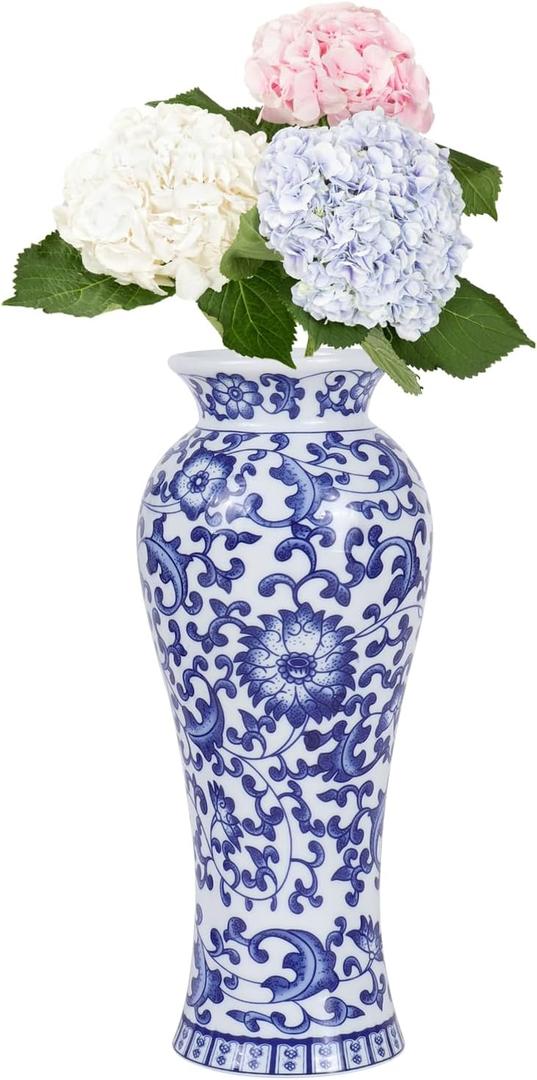 Chinoiserie Vase,8.2 Inch Vintage Ceramic Oriental Vase, Blue and White Vases for Centerpiece, Porcelain Vases for Coffee Table, Entryway, Farmhouse, Living Room, Home Decor (Bule & White, 8.2in)