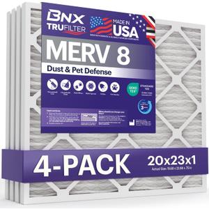 BNX TruFilter 20x23x1 Air Filter MERV 8 Dust, Pet & Allergy Defense 4-Pack