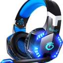 VersionTECH. G2000 Gaming Headset for PS5 PS4 Xbox One Controller,Bass Surround Noise Cancelling Mic, Over Ear Headphones with LED Lights for Mac Laptop Xbox Series X S Nintendo Switch NES PC Games (Blue, Blue,Black)