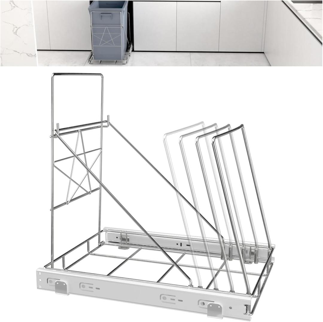 GerRit Extended Sliding Under-sink Bin Holder,Pull-Out Trash Can Holder,Trash Can Shelf Drawer,Adjustable Waste Bin Holder, Under Sink/Kitchen