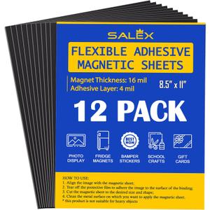 Magnetic Sheets with Adhesive Backing for Crafts, DIY. 12 Strong Craft Magnets 8.5" x 11" to Make Flexible Magnet Self Sticky Tapes, Strips, Squares, Sheet for School Classroom Board, Fridge, Photos