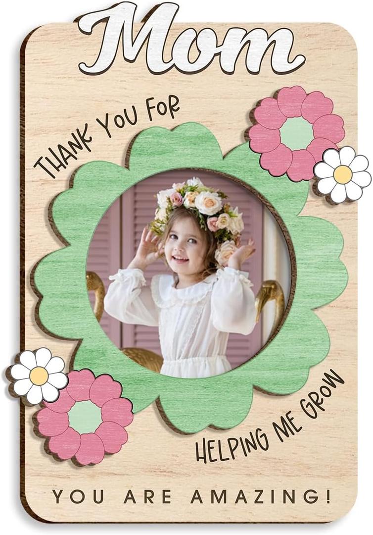 3 x 2026 Personalized Gift on Mothers Day - Custom Magnets Refrigerator, Customized Mother's Day Birthday Gifts for Mom, Nana, Thank You for Helping Me Grow, Wooden Magnet Picture Frames for Fridge