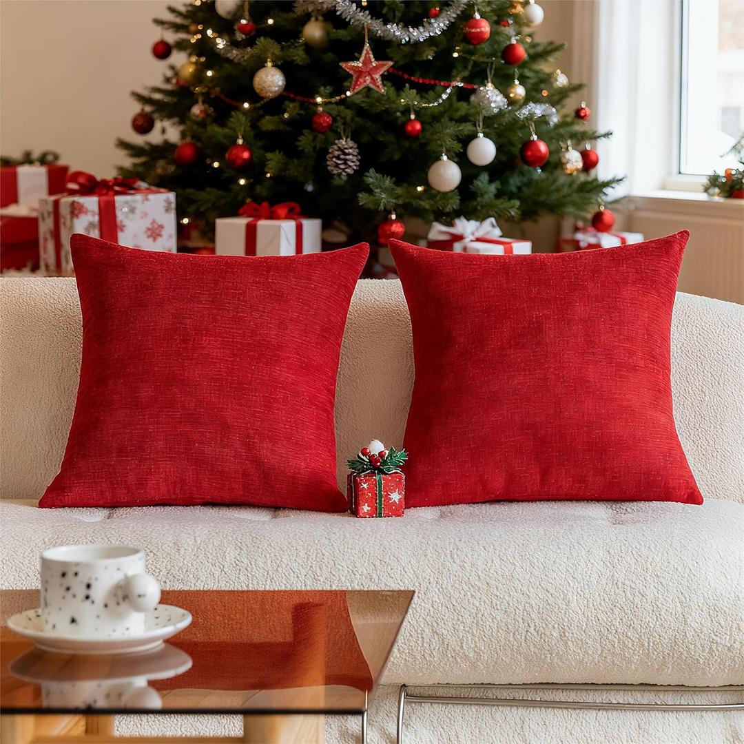 Home Brilliant Red Pillow Covers 20x20 Set of 2 Chenille Throw Pillow Covers Decorative Pillow Cases for Couch Sofa Bed Christmas, 20 inch(50 cm), Red