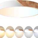 LED Flush Mount Ceiling Light Fixture Wood,16 inch Kitchen Light Fixtures Ceiling Mount 36W, Round Close to Ceiling Light Dimmable 5CCT for Bedroom,Kitchen,Living Room (White)