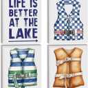 Bucherry Lake House Canvas Wall Art Set of 4 Vintage Life Jacket Beach House Wall Decor Rustic Lakehouse Decor for Cabin Farmhouse Kitchen Bathroom Bedroom, 8 x 10 Inch