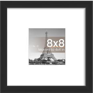 upsimples 8x8 Picture Frame, Display Pictures 4x4 with Mat or 8x8 Without Mat, Wall Hanging Photo Frame, Black, 1 Pack
