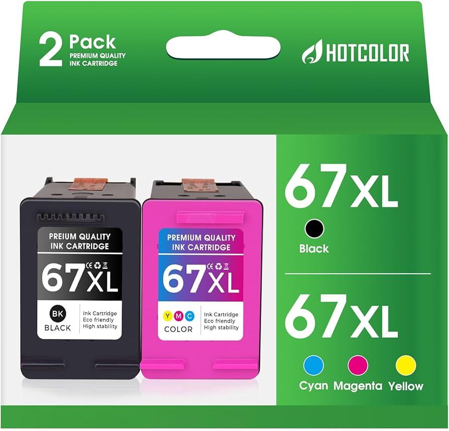 67XL HP Printer Ink for HP Ink 67 Replacement for HP 67 Ink Cartridges Black/Color Combo Pack HP67 DeskJet 2755e 2855e 2700 2800e 2700e 4255e 4155e Envy 6055e 6000 6455e 6400 Printer Ink HP 67 XL