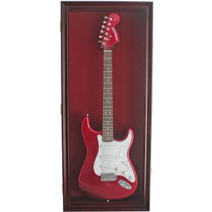 DisplayGifts 42" Electric Guitar Display Case Cabinet Shadow Box with Guitar Hanger Stand, Lockable UV Protection Red Felt Interior with Mahogany Finish Frame
