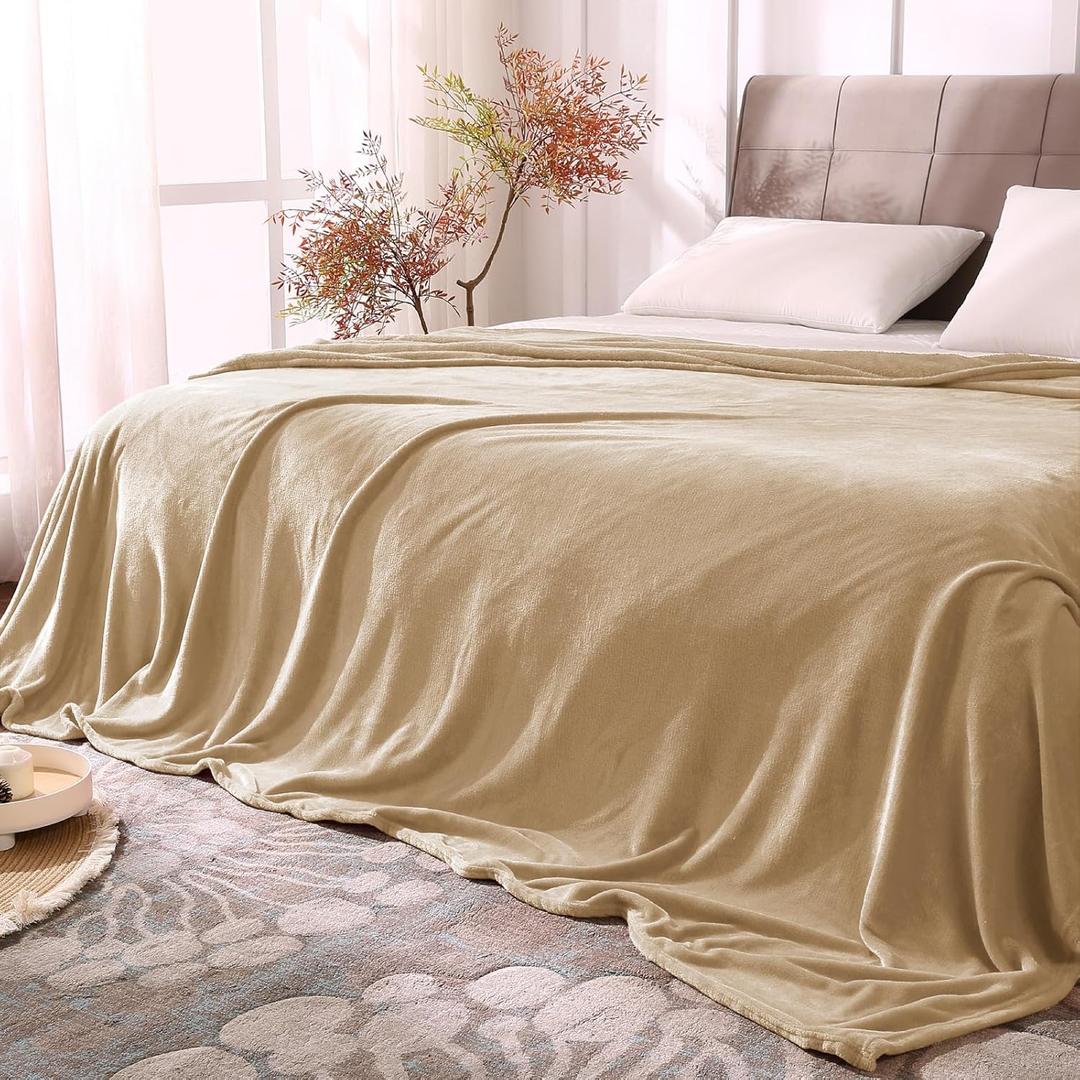BEDELITE Fleece Blankets Queen Size Light Camel Throw Blankets for Bed, Luxury Plush Cozy Fuzzy Blanket 90x90 inches, Super Soft Warm Lightweight Throw Blanket All Seasons Suitable