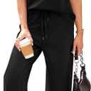 WIHOLL 2 Piece Sets for Women Casual Summer Travel Vacation Outfits Short Sleeve Wide Leg Crop Pants Lounge Sets (Black, XXL)