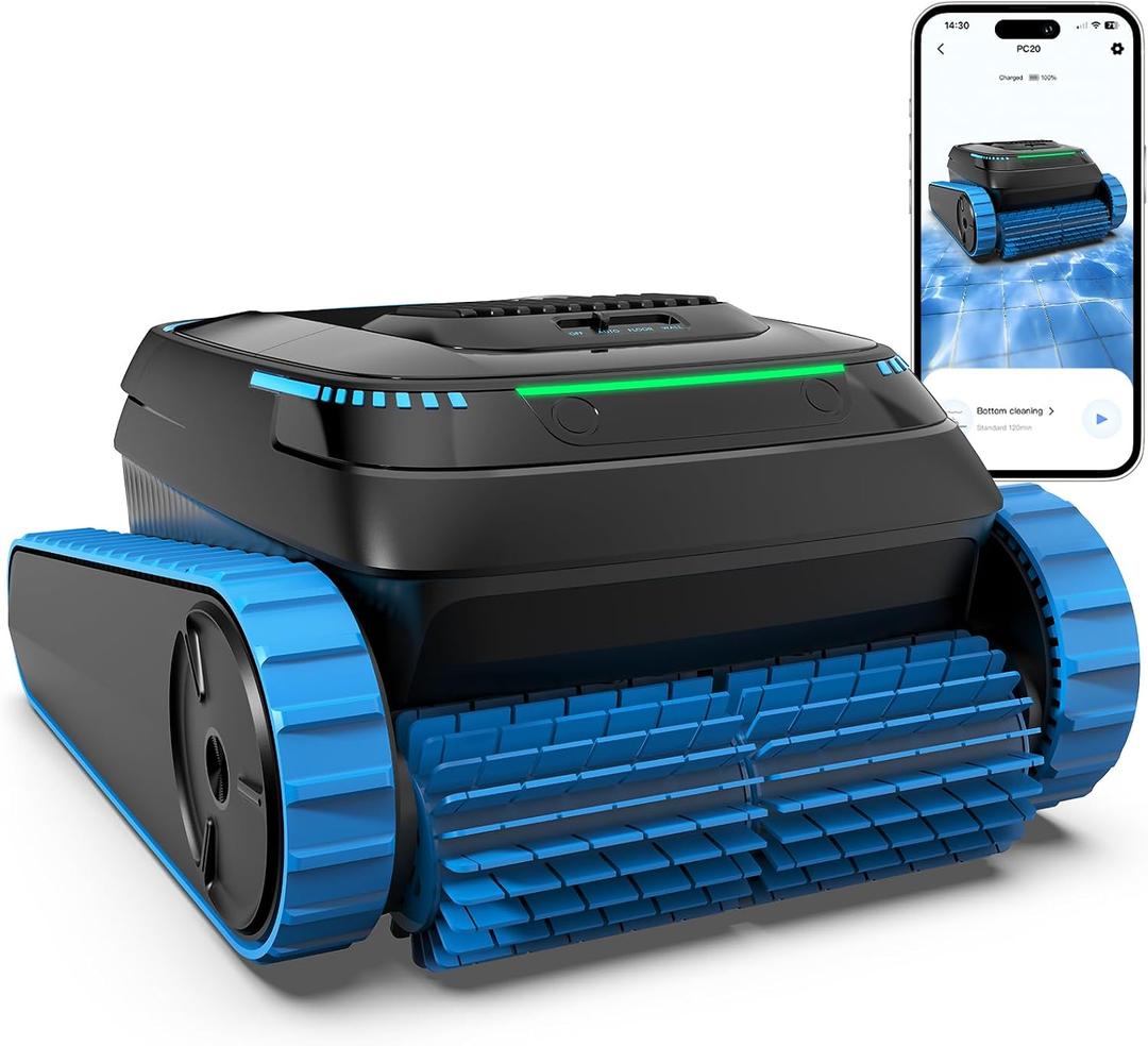 Cordless Robotic Pool Cleaner, 5000 GPH with 150μm Filter, Floor/Wall/Waterline Cleaning, Smart Zigzag Navigation, 5200mAh Battery, App-Controlled Presets for Inground & Above Ground Pools, Deep Blue