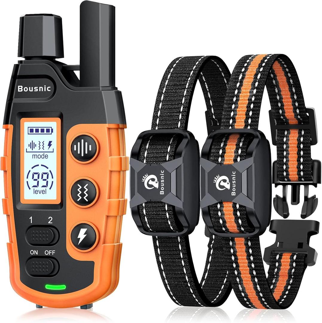 Bousnic Dog Shock Collar 2 Dogs (5-120Lbs) - 3300 ft Waterproof Training Collar for Dogs Large Medium Small with Rechargeable Remote, Beep (1-8) Vibration (1-16) and Humane Shock (1-99) Modes (Orange)