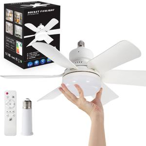 Socket Fan Light Original-Warm,Natural,Cool LED 20'' Screw in Ceiling Fans with Lights and Remote Control,Replacement for Lightbulb-Bedroom,Kitchen,Bathroom 2000L, Temperature can Change