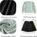 Girls Skirt Sets 2 Piece Outfits Long Sleeve Puff Mock Neck Tops and Plaid Skirts Fall Winter Clothes Size 6-14Y (Green)