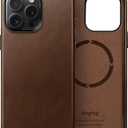 Genuine Leather Case for iPhone 15 Pro Max 6.7 inch, Oil Wax Top-Grain Leather, Compatible with MagSafe, Metal Buttons and Camera Bezel (Rustic Brown)