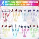 Roshtia 24 Pack Hockey Straws, Reusable Curly Drinking Straws with Ice Hockey Decorations, Daily Drink Straw for Birthday Party Supplies, Team Gifts, Class Reunion, Sports Party Favors