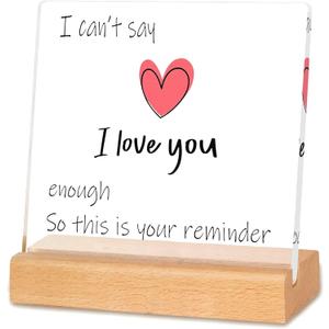 I Love You Gifts for Her Him Girlfriend Boyfriend Birthday Gift Romantic Ideas Wedding Gift Acrylic Table Signs Decor with Wooden Base