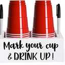 Double Single Cup Holder with Marker Slot Mark Your Cup and Drink Up Cup Holder Party Cup Organizer Drink Dispensers for Parties 2 Sides Designs Housewarming Hostess Gift Cup Dispensers Countertop