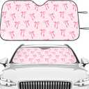 DaisyInner Pink Bow Car Windshield Sun Shade Cute Cars Visor Front Windshield Sun Protector to Keep Cooler Vehicle Automotive Sunshade Interior Heat and UV Protection 55 x 27.6 Inch (White)