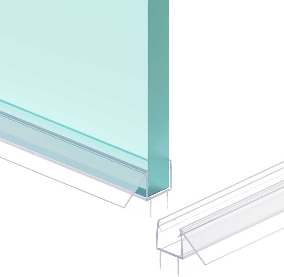Shower Door Bottom Seal Strip, 2PCS Seal Strip, Ultra Clear PVC, 39" Length, Fits 10mm Thick Glass, Prevents Leaks, Easy Installation, No Adhesive Required (Ultra Clear, 39in for 3/ 8"(10mm) Door)