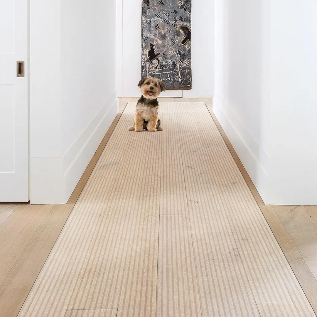 SALLOUS Vinyl Runner Rug, 3'x10' Waterproof Runner Mat for Hallway, Non-Slip Hard Floor Protector for Kitchen, Laundry, Living Room, Cutable Plastic Floor Mat for Outdoor and Indoor (Clear-Striped)