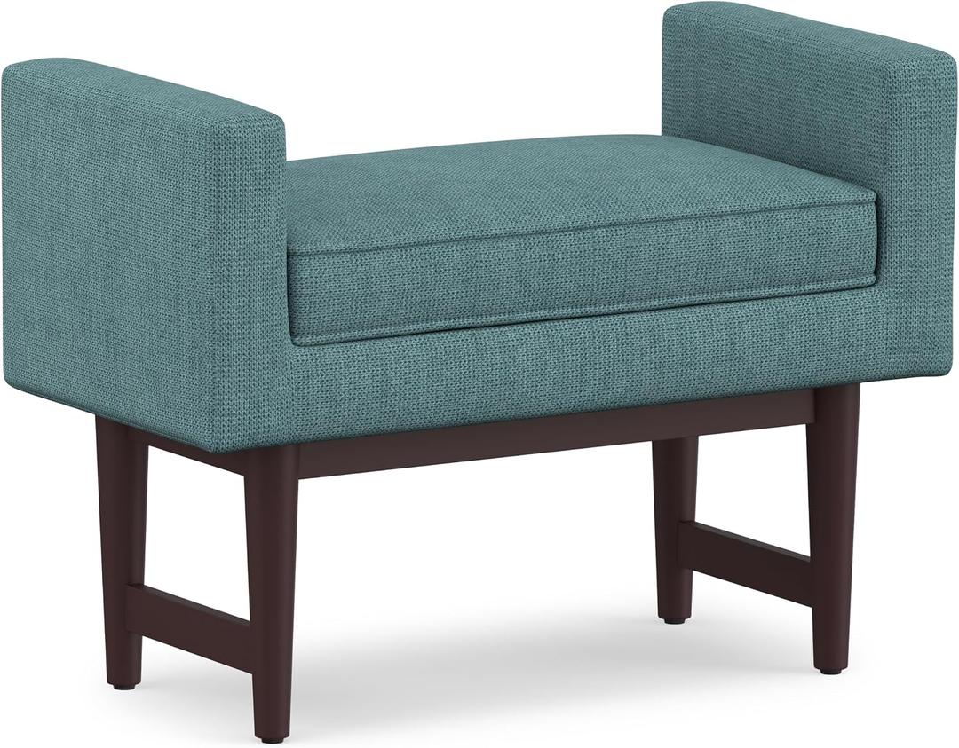 SIMPLIHOME Scott 29" Wide Linen Rectangle Ottoman in Smoky Teal