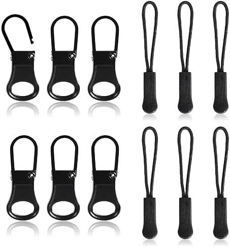 12pcs Zipper Tabs Pull Replacement, Rubber & Metal Zipper Pull Zipper Repair Kit for Luggage Jackets Jeans Wallets Handbags (Black) 8 Pack