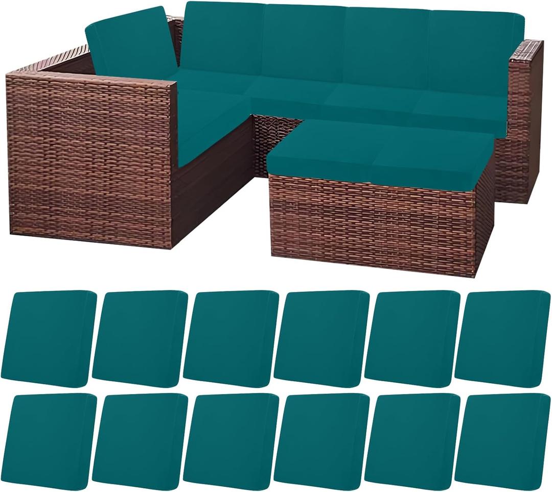 HEBE Outdoor Patio Cushion Covers Set of 12 Waterproof Stretch Seat Cushion Cover for Patio Furniture Clearance Outdoor Sofa Cushion Cover Replacement Couch Slipcovers Chair Seat Cover (Peacock Blue)