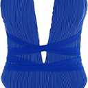 ZAFUL Women's One Piece Swimsuit Deep V Neck Ribbed Self Tie Sexy High Cut Bathing Suit Crisscross Back Swimwear M