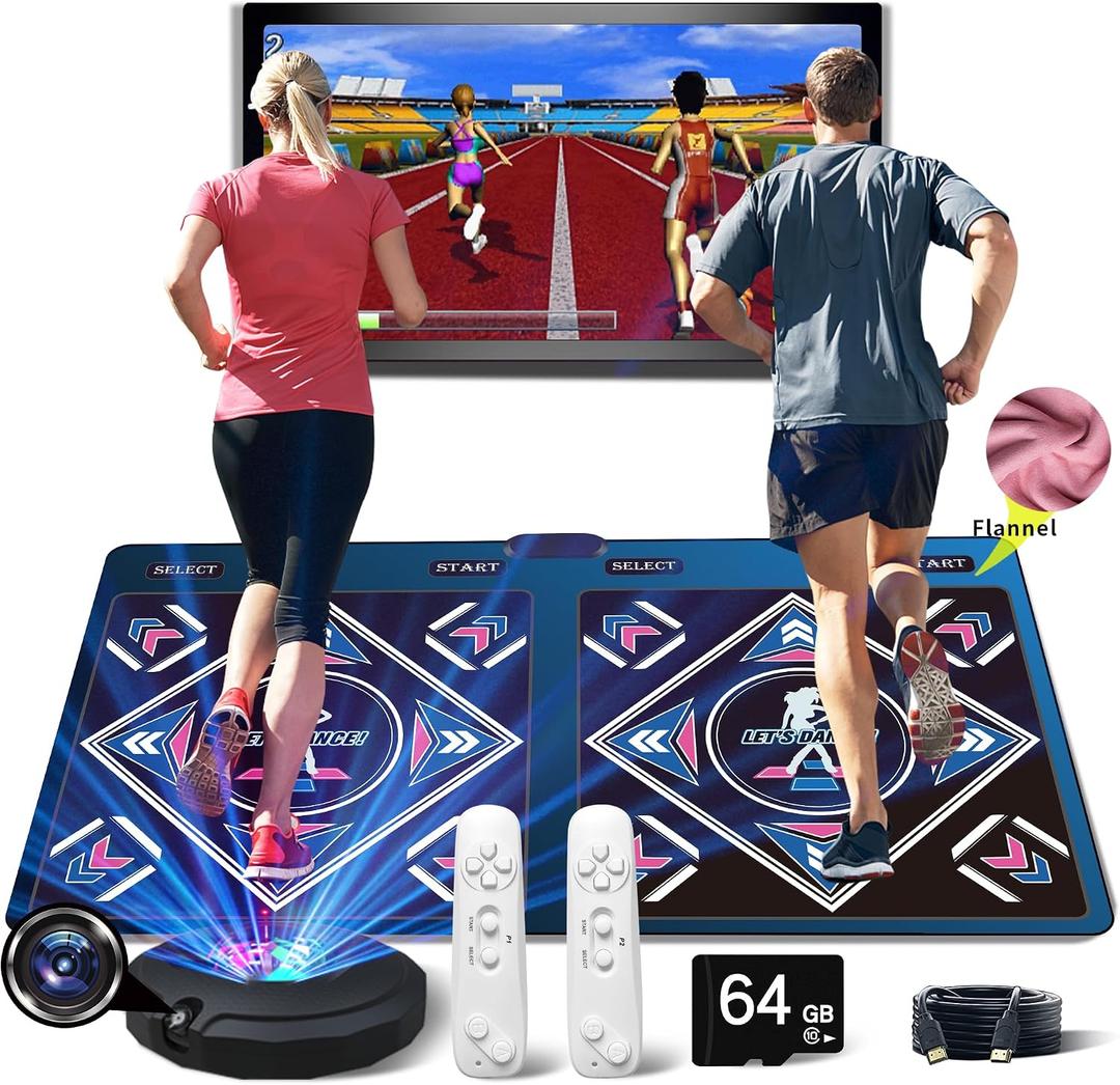 HDMI Musical Electronic Dance mat with a Camera, a 64G Large Memory Card, Including 1000 Games,650 Songs,81 Music Videos,for Single/Double Users, a Luxurious Gift for Boys and Girls, Double Player