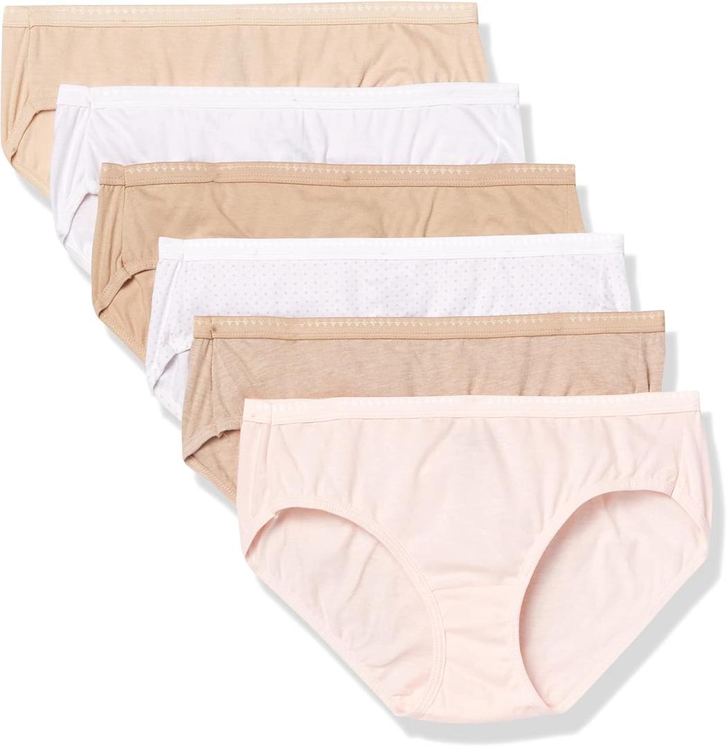 Hanes Ultimate womens 6-pack Breathable Cotton Hipster Panty (5, Soft Taupe, White, Nude, Light Buff, Nude Heather, Sugar Flower Sweet Dot)
