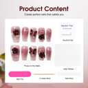 JODSONE Press on Nails 3D Handmade Square Crimson with Flower Knot Rhinestone Fake Nail Tips - Medium