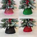 2 x 7.5 Inch Glittering Christmas Tree Collar, Sequin Rustic Mini Tree Skirt Base Cover for Small Tabletop Trees, Holiday Home Decor Gift, Green