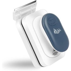 AQQA Aquarium Strong Magnetic Cleaner Brush, Fish Tank Glass Algae Magnet Cleaning Tool Floating Cleaner Scrubber Brush with 2 Detachable Scraper (Blue,S)