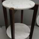 Kate and Laurel Moxley Transitional Round Side Table; 16 x 16 x 22; White Marble and Walnut Brown; Tiered Pedestal Table with Authentic Marble Tabletops for Bedroom Nightstand or Indoor Plant Stand