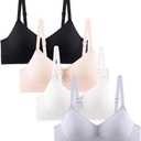 Teen Girls Seamless Bra Cotton Bras Adjustable Straps ((36) 36A, Coral,black,grey,white)
