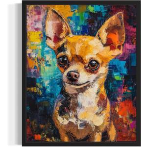 Chihuahua Colorful Abstract Framed Wall Art Print Poster, Dog Pet Lover Picture Painting Artwork Bedroom Living Room Office Dining Room 150F (Chihuahua Colorful Abstract, 20" L x 16" W, Black Frame)