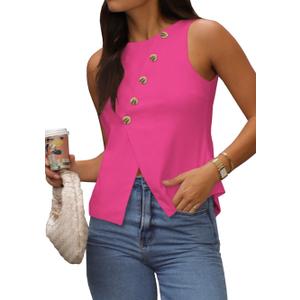 Vest Tops for Women Casual Crewneck Button Down Waistcoat Sleeveless Business Office Work Blazer Suit Vests
