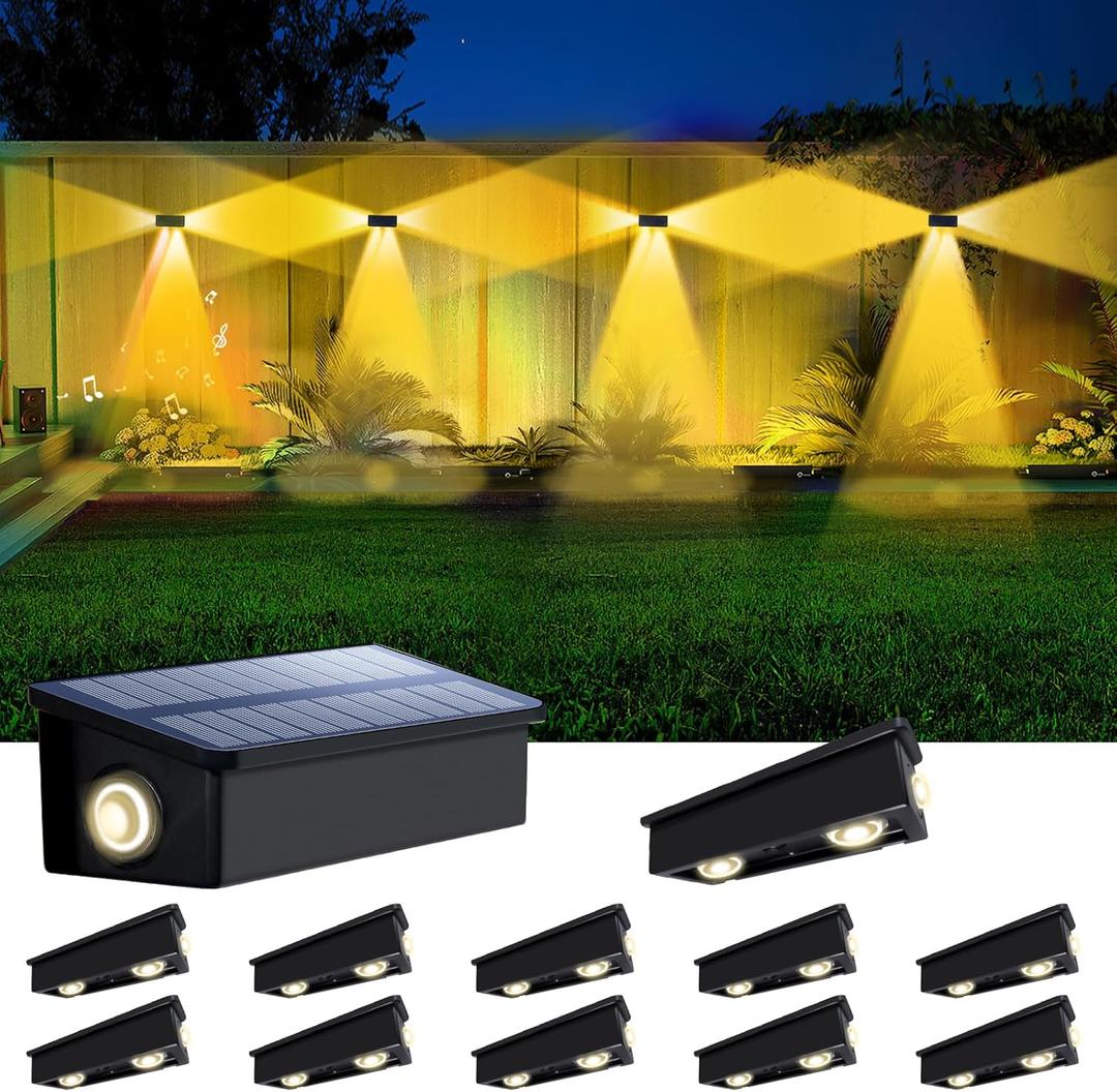 12 Pack 3-Side Solar Fence Lights Outdoor Waterproof with Warm White LED Spot Lens, for Wall, Deck, Patio, Yard, Rail, Garage, Pool, Designed for Enhanced Security, Easy Install