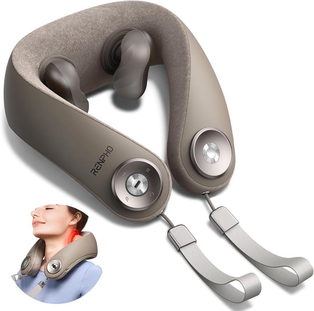 RENPHO Neck Massager with Heat [2025 Upgraded], 6D Cordless Neck Massager for Pain Relief Deep Tissue, Deep Kneading Shoulder Massage, Mothers Day Gifts for Women Men Mom Dad, Khaki