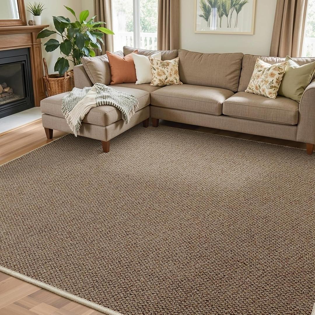 Faux Jute Area Rug 4'x6', Washable & Non-Slip, Taupe