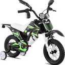 KEANO Motocross Style Kids Bike for Boys Girls Ages 3-7 Years, 12 & 16 Inch Bikes with Training Wheels and Number Plate, Children Bicycles Black (Green)