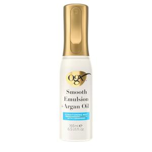 OGX Smooth Emulsion + Argan Oil Conditioning Hair Mist, Damage Repair Spray with Ceramides for 4x Smoother Hair* for up to 48 Hours Without the Weight, 450F Heat Protection, 6.5 fl. oz