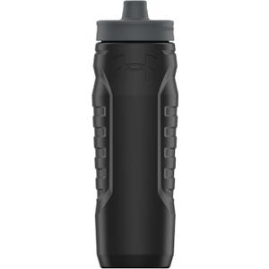 Under Armour Squeeze Water Bottles, 32 oz Water Bottles, Sideline Sports Water Bottle with Quick-Shot Lid, Quick & Easy Hydration, Gym Water Bottles, Squeeze Bottle, 1 32oz Bottle (Black/Pitch Grey)