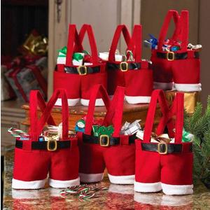 MSQ 10PCS Christmas Decorations Gift Bags Candy Bags Santa Pants Style Lovely Treat Bags Wine Bottle Bags Best for Wedding Holiday New Year (Big Size)