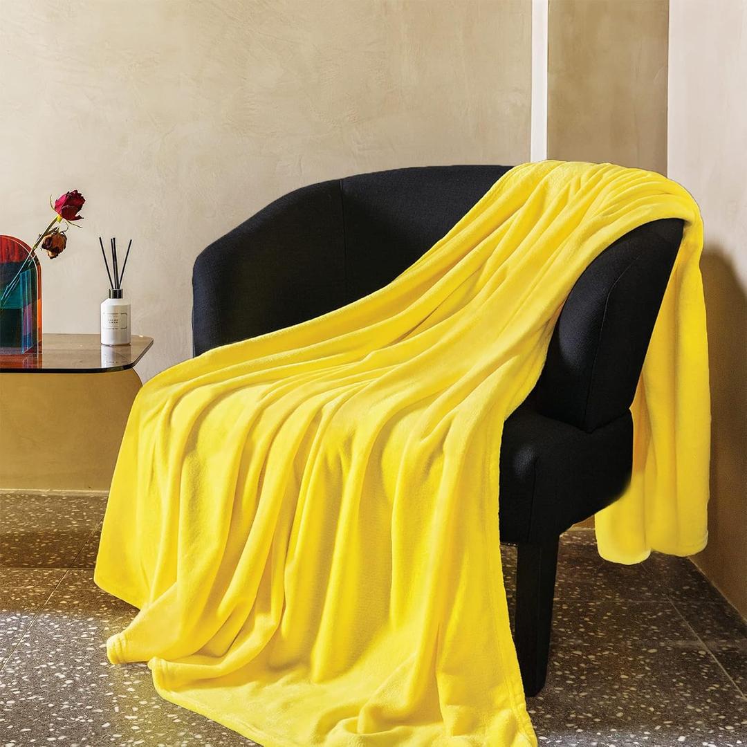 JIAHANNHA Yellow Throw Blanket Fleece Blanket 50"x60",Super Soft Cozy Plush Throw Blanket for Couch Sofa Bed,Warm and Lightweight Bed Blankets for Adults