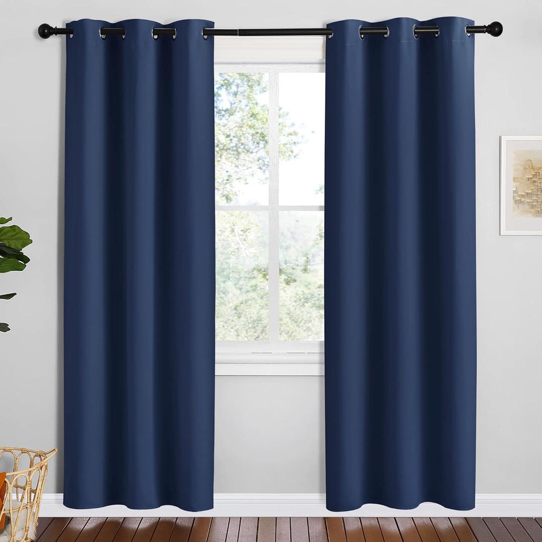 NICETOWN Blackout Draperies Curtains, Navy, 1 Pair, 42 x 78 inches, All Season Thermal Insulated Solid Grommet Top Blackout Curtains/Drapes for Kid's Room