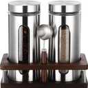 Suclain Stainless Steel Coffee Grounds Canisters with Shelf 2 x 50oz Sugar Coffee Bean Storage Container with Airtight Threaded Lid Glass Window Scoop Kitchen Jar Set for Bar Creamer Nut Tea
